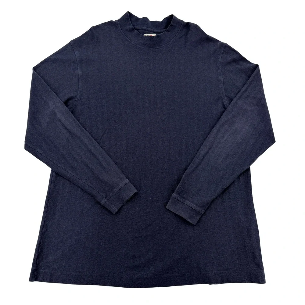 Cutter & Buck Men 3XT Navy Blue Herringbone Mock Neck Long Sleeve Shirt Outdoors